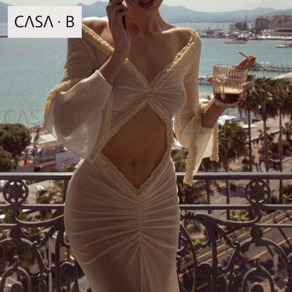 5⭐️CASA B| “Glamour de Cannes” Mesh Cut-Out Frill Sheer Gown